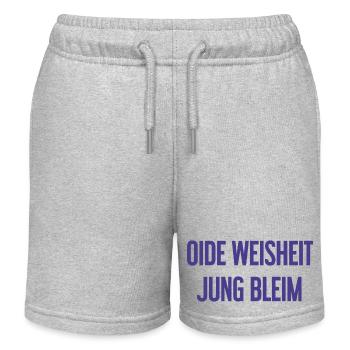 Oide Weisheit, jung bleim – Bayerischer Spruch - Kinder Organic Joggingshorts Mini Bolter von Stanley/Stella - Grau meliert - Vorne