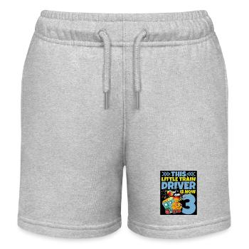 3rd birthday this little train driver is now 3 - Kids Organic Sweat Shorts by Stanley/Stella - heather grey - Front