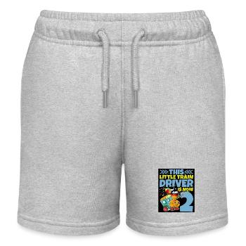 2nd birthday this little train driver is now 2 - Kids Organic Sweat Shorts by Stanley/Stella - heather grey - Front