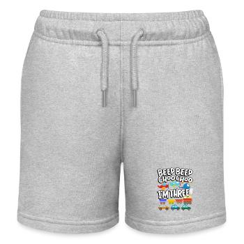 Beep Beep Choo Choo I'm Three Toy Train Car 3. - Kids Organic Sweat Shorts by Stanley/Stella - heather grey - Front
