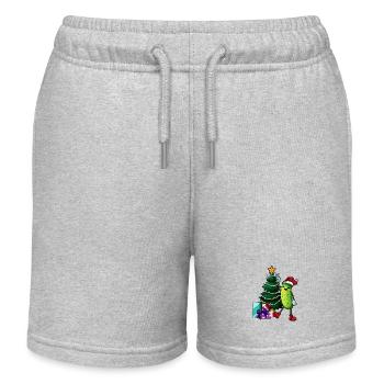 Weihnachten - Cartoon Weihnachts Gurke - Kinder Organic Joggingshorts Mini Bolter von Stanley/Stella - Grau meliert - Vorne
