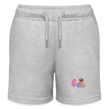 With Pug - Girl Birthday 6 Years - Kids Organic Sweat Shorts by Stanley/Stella - heather grey - Front