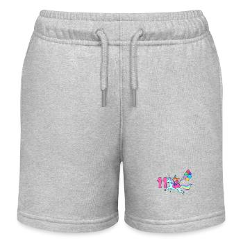 Avec licorne - Anniversaire de fille 11 ans - Short de jogging enfant bio Stanley/Stella - gris chiné - Devant