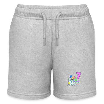 Avec licorne - Anniversaire de fille 7 ans - Short de jogging enfant bio Stanley/Stella - gris chiné - Devant