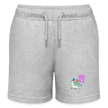 Avec licorne - Anniversaire de fille 11 ans - Short de jogging enfant bio Stanley/Stella - gris chiné - Devant