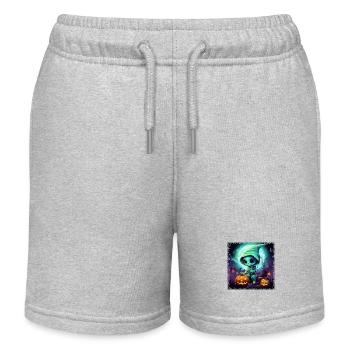 Alien Halloween: Green alien with pumpkin - Kids Organic Sweat Shorts by Stanley/Stella - heather grey - Front