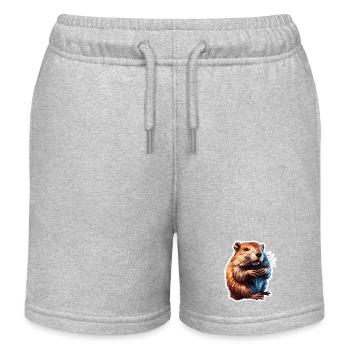 Biber / Nagetier / Tier / Baumeister / Fluss - Kinder Organic Joggingshorts Mini Bolter von Stanley/Stella - Grau meliert - Vorne