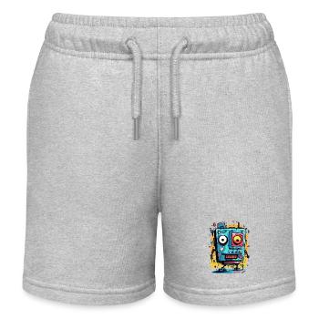 Künstlerischer Crypto-Punk-Cartoon-Roboter - Kinder Organic Joggingshorts Mini Bolter von Stanley/Stella - Grau meliert - Vorne