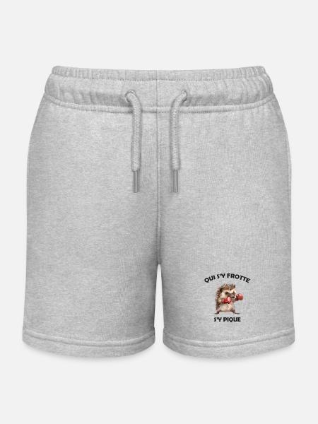 Qui s'y frotte s'y pique, hérisson boxeur Humour - Short de jogging enfant bio Stanley/Stella - gris chiné