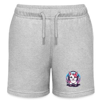 Cat gaming retro background - Kids Organic Sweat Shorts by Stanley/Stella - heather grey - Front