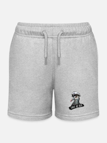 Lost But Not Least: Tattooed Seagull - Kids Organic Sweat Shorts by Stanley/Stella - heather grey