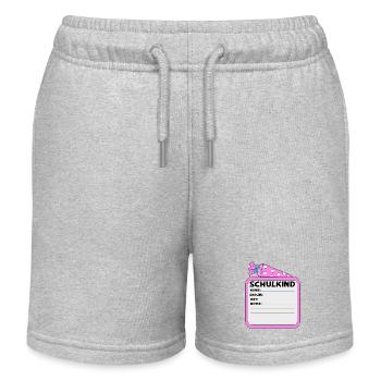 Badge prénom d’écolier rose - Short de jogging enfant bio Stanley/Stella - gris chiné - Devant