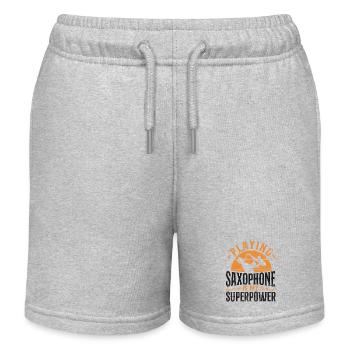 Saxophone Playing Saxophone Is My - Kids Organic Sweat Shorts by Stanley/Stella - heather grey - Front