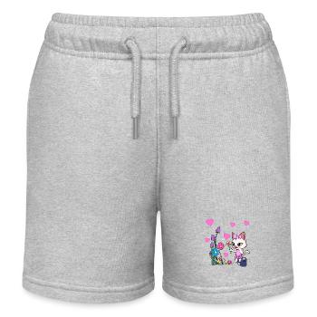 Nature Garden Cat Summertime Cats Children - Kids Organic Sweat Shorts by Stanley/Stella - heather grey - Front