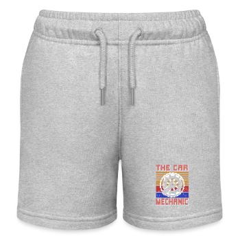 Retro Car Mechanic Gear Icon Auto Repair Life - Kids Organic Sweat Shorts by Stanley/Stella - heather grey - Front