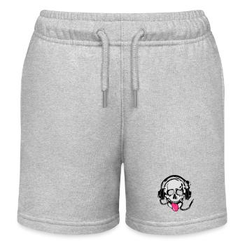 A skull stretched tongue out with headphones - Kids Organic Sweat Shorts by Stanley/Stella - heather grey - Front