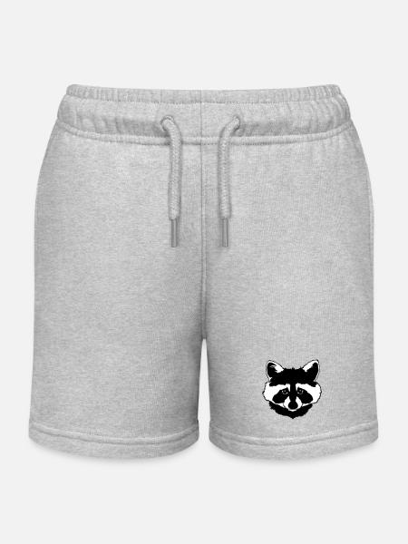 Tête de raton laveur noir et blanc - Short de jogging enfant bio Stanley/Stella - gris chiné