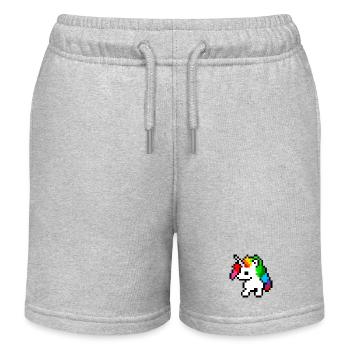 PixelEinhorn Regenbogen - Kinder Organic Joggingshorts Mini Bolter von Stanley/Stella - Grau meliert - Vorne