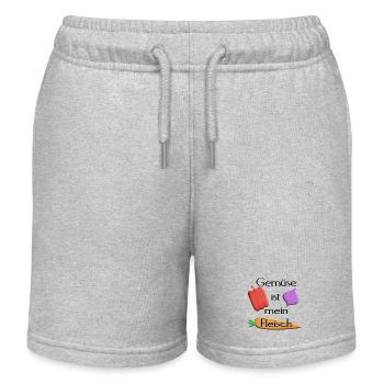 Gemüse - Gemüse ist mein Fleisch -schwarze Schrift - Kinder Organic Joggingshorts Mini Bolter von Stanley/Stella - Grau meliert - Vorne