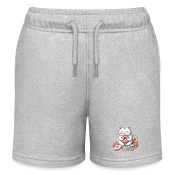 Chat qui mange des donuts, humour de chat gourmand - Short de jogging enfant bio Stanley/Stella - gris chiné - Devant