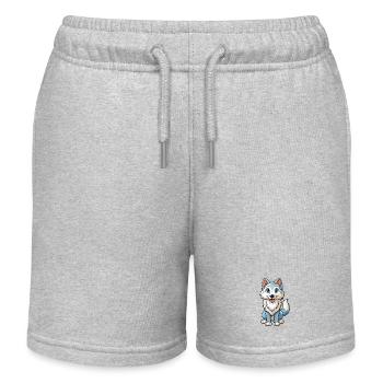 Arctic Wolf Cute Cartoon Character Kawaii Clipart - Kids Organic Sweat Shorts by Stanley/Stella - heather grey - Front