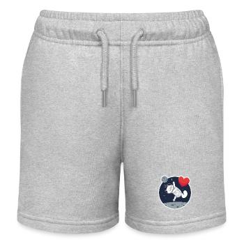 Einsame Astronautin Katze fängt Herz - Kinder Organic Joggingshorts Mini Bolter von Stanley/Stella - Grau meliert - Vorne