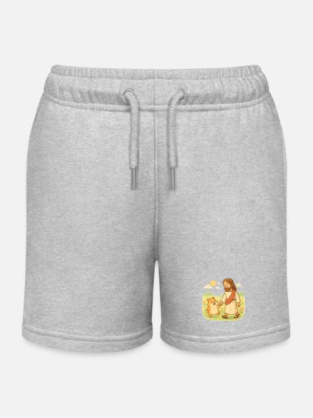 Loving Jesus walks with a hamster - Kids Organic Sweat Shorts by Stanley/Stella - heather grey