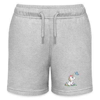 Süßes neugieriges Baby Einhorn und Schmetterling Magazin v01 - Kinder Organic Joggingshorts Mini Bolter von Stanley/Stella - Grau meliert - Vorne