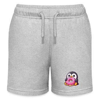 Süßer Pinguin mit Donut Nachtisch Naschen - Kinder Organic Joggingshorts Mini Bolter von Stanley/Stella - Grau meliert - Vorne