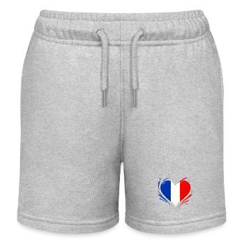 Love Beating Heart - French Flag - Kids Organic Sweat Shorts by Stanley/Stella - heather grey - Front