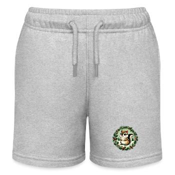 Festive Squirrel with Holly Wreath - Kids Organic Sweat Shorts by Stanley/Stella - heather grey - Front