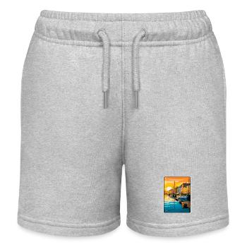 Copenhagen Denmark Sunset Harbour Illustration - Kids Organic Sweat Shorts by Stanley/Stella - heather grey - Front