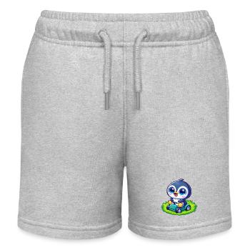 Cute penguin with lawn mower in horticulture - Kids Organic Sweat Shorts by Stanley/Stella - heather grey - Front