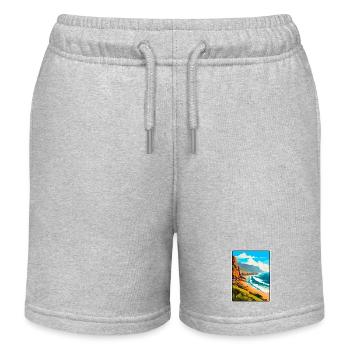 Affiche de voyage à Fuerteventura, Espagne, paysage urbain WPA - Short de jogging enfant bio Stanley/Stella - gris chiné - Devant