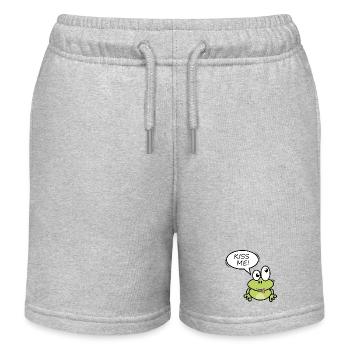 Kiss Me Frog Cartoon - Kids Organic Sweat Shorts by Stanley/Stella - heather grey - Front