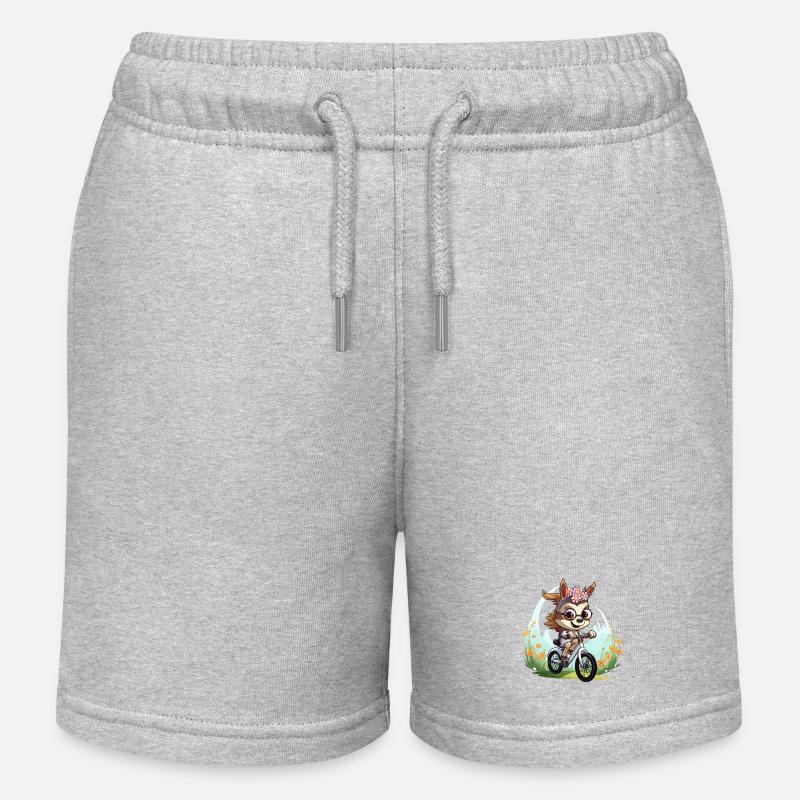 Cerf en couronne florale à vélo - Short de jogging enfant bio Stanley/Stella - gris chiné