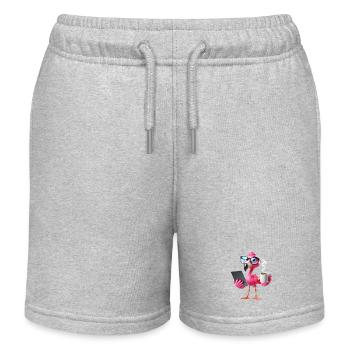 Flamant rose au bureau avec tablette et café - Short de jogging enfant bio Stanley/Stella - gris chiné - Devant