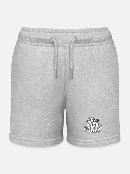 Trois lévriers dans un cercle de fleurs - Short de jogging enfant bio Stanley/Stella - gris chiné
