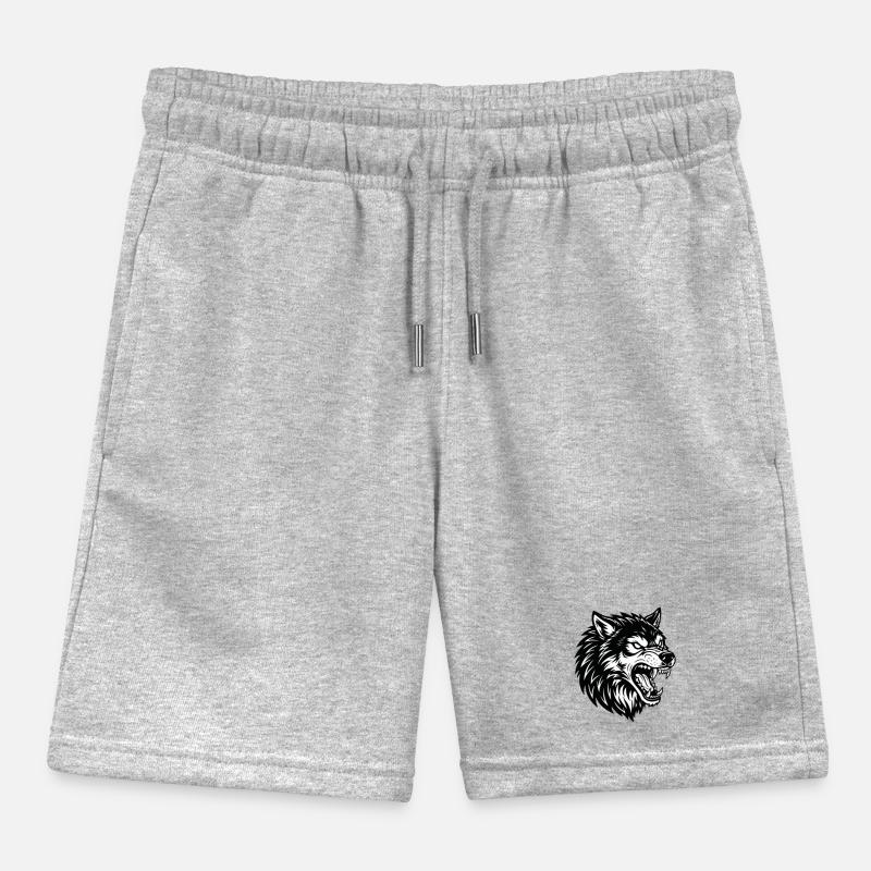 Wolf Black and White Wolf Alpha Mascot Logo Kids Organic Sweat Shorts by Stanley/Stella
