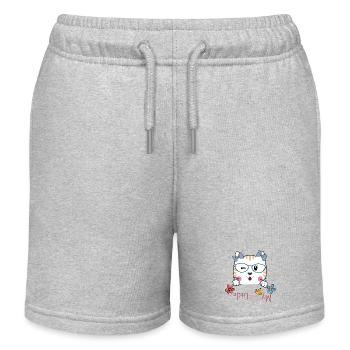 Katze mit Brille und Blumen - Kinder Organic Joggingshorts Mini Bolter von Stanley/Stella - Grau meliert - Vorne