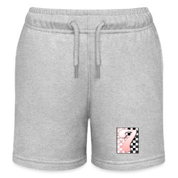 7th BIRTHDAY - PINK CHECKERED - Kids Organic Sweat Shorts by Stanley/Stella - heather grey - Front