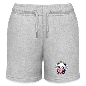 Cute Panda Angel with Wings and Donut Cartoon - Kids Organic Sweat Shorts by Stanley/Stella - heather grey - Front