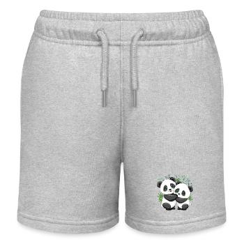Panda-Paar auf Bambus, niedlicher Kawaii-Stil - Kinder Organic Joggingshorts Mini Bolter von Stanley/Stella - Grau meliert - Vorne