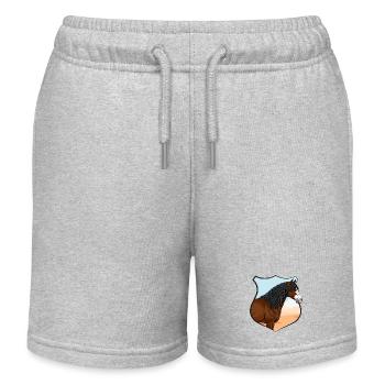 Der Kopf des Pferdes Abaco, ein Wappen und eine Landschaft - Kinder Organic Joggingshorts Mini Bolter von Stanley/Stella - Grau meliert - Vorne