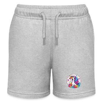Licorne arc-en-ciel sur nuages colorés - Short de jogging enfant bio Stanley/Stella - gris chiné - Devant