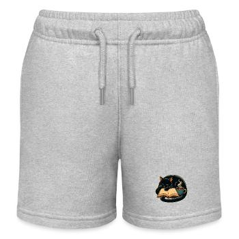 Kuschelkater beim Lesen mit Kaffee - Kinder Organic Joggingshorts Mini Bolter von Stanley/Stella - Grau meliert - Vorne