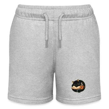 Schlafende Katze beim Lesen & Kaffee - Kinder Organic Joggingshorts Mini Bolter von Stanley/Stella - Grau meliert - Vorne