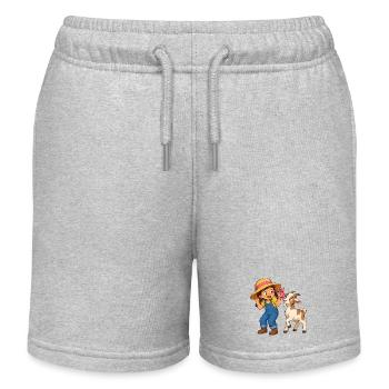 Mädchen mit Ziege und Schleife Bauernhof Motiv - Kinder Organic Joggingshorts Mini Bolter von Stanley/Stella - Grau meliert - Vorne