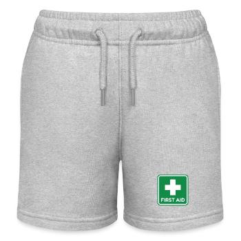 First Aid Green Medical Cross Healthcare Safety Si - Kids Organic Sweat Shorts by Stanley/Stella - heather grey - Front