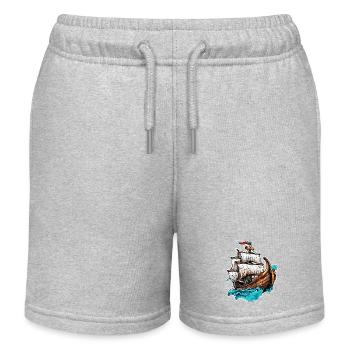 Pirate Ship / Boat / Sea / Ocean / Waves - Kids Organic Sweat Shorts by Stanley/Stella - heather grey - Front